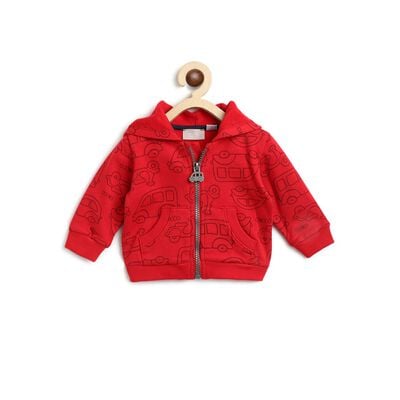 Boys Medium Red Fleece Cardigan  With Hood